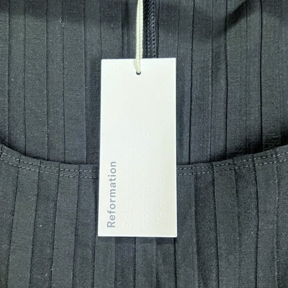 NWT Reformation Vittoria Black Ribbed Long Sleeve Collar Mini Dress $128 - Picture 12 of 14